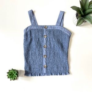 Sleeveless Summer Blue Ruched Top